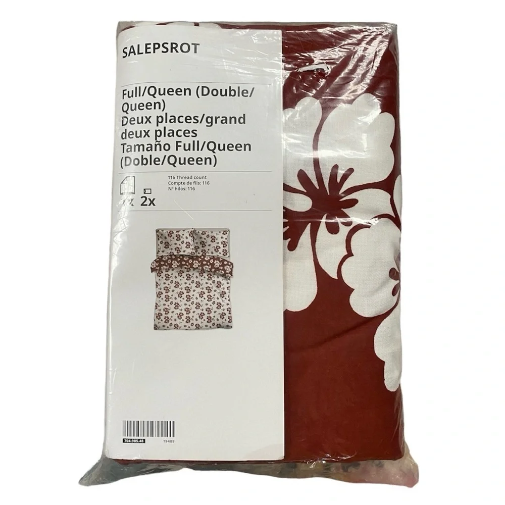 NWT IKEA Salepsrot - Queen Reversible Duvet Set Rust & White Floral